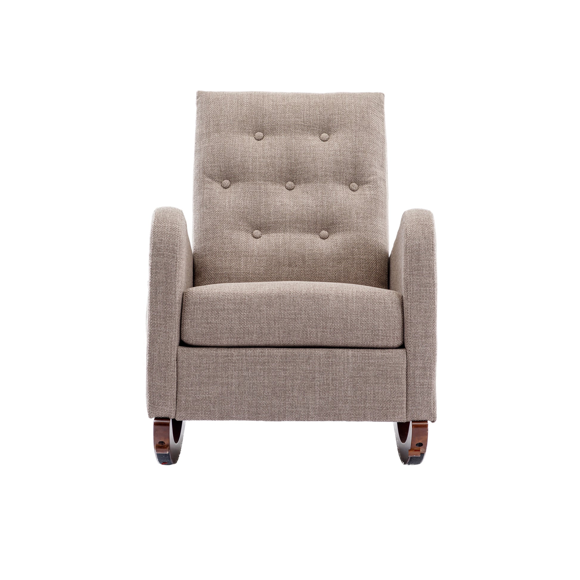 High Back Rocking Chair Nursery Chair .Comfortable Rocker Fabric Padded Seat .Modern High Back Armchair Camel Polyester