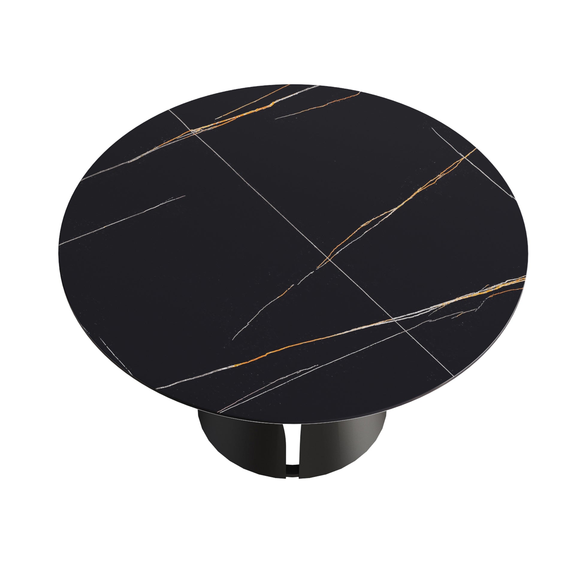 53.15"Modern Artificial Stone Round Black Carbon Steel Base Dining Table Can Accommodate 6 People Black Metal Sintered Stone
