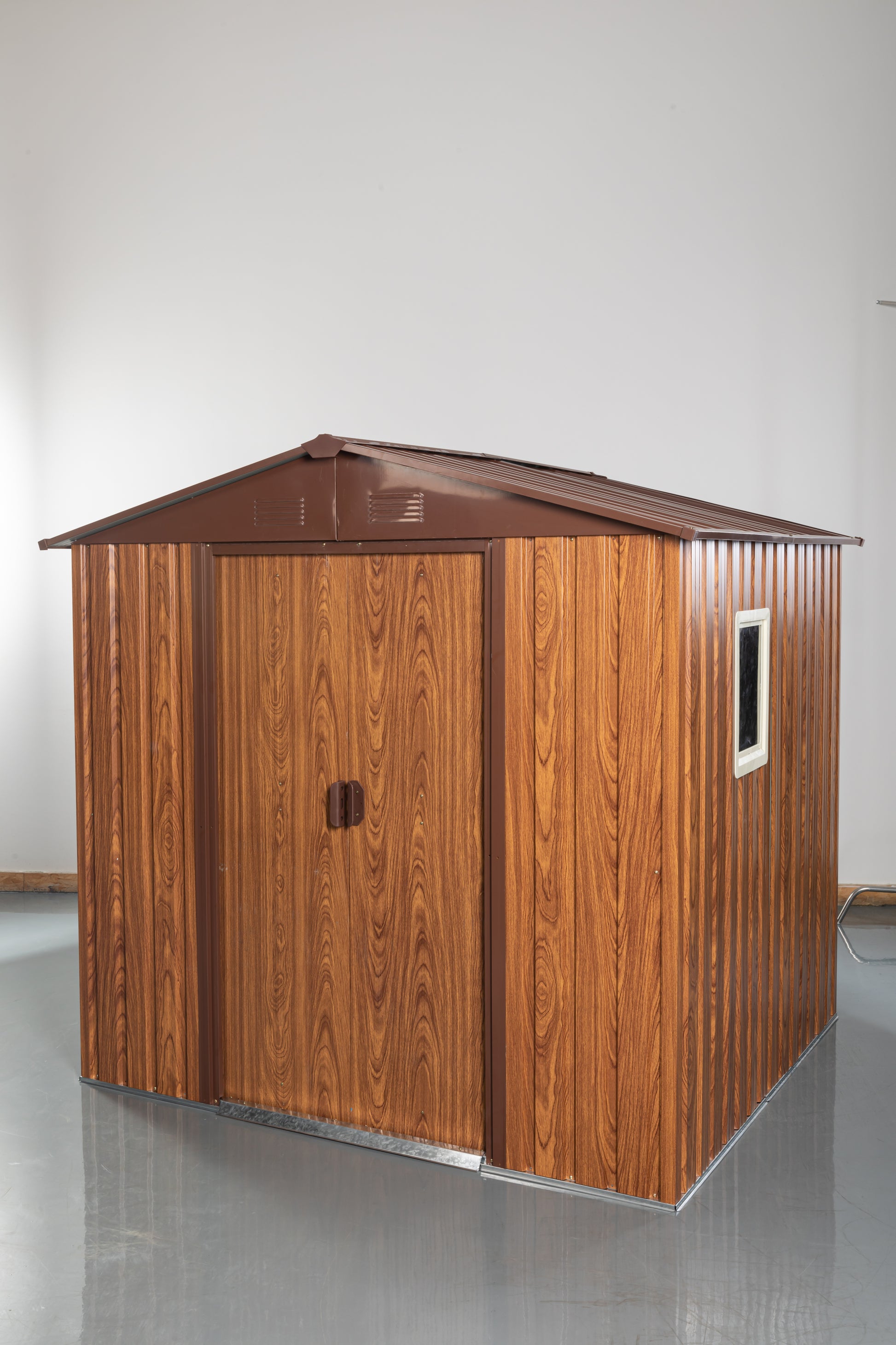 6Ft X 6Ft Outdoor Metal Storage Shed With Metal Floor Base ,With Window Coffee Iron