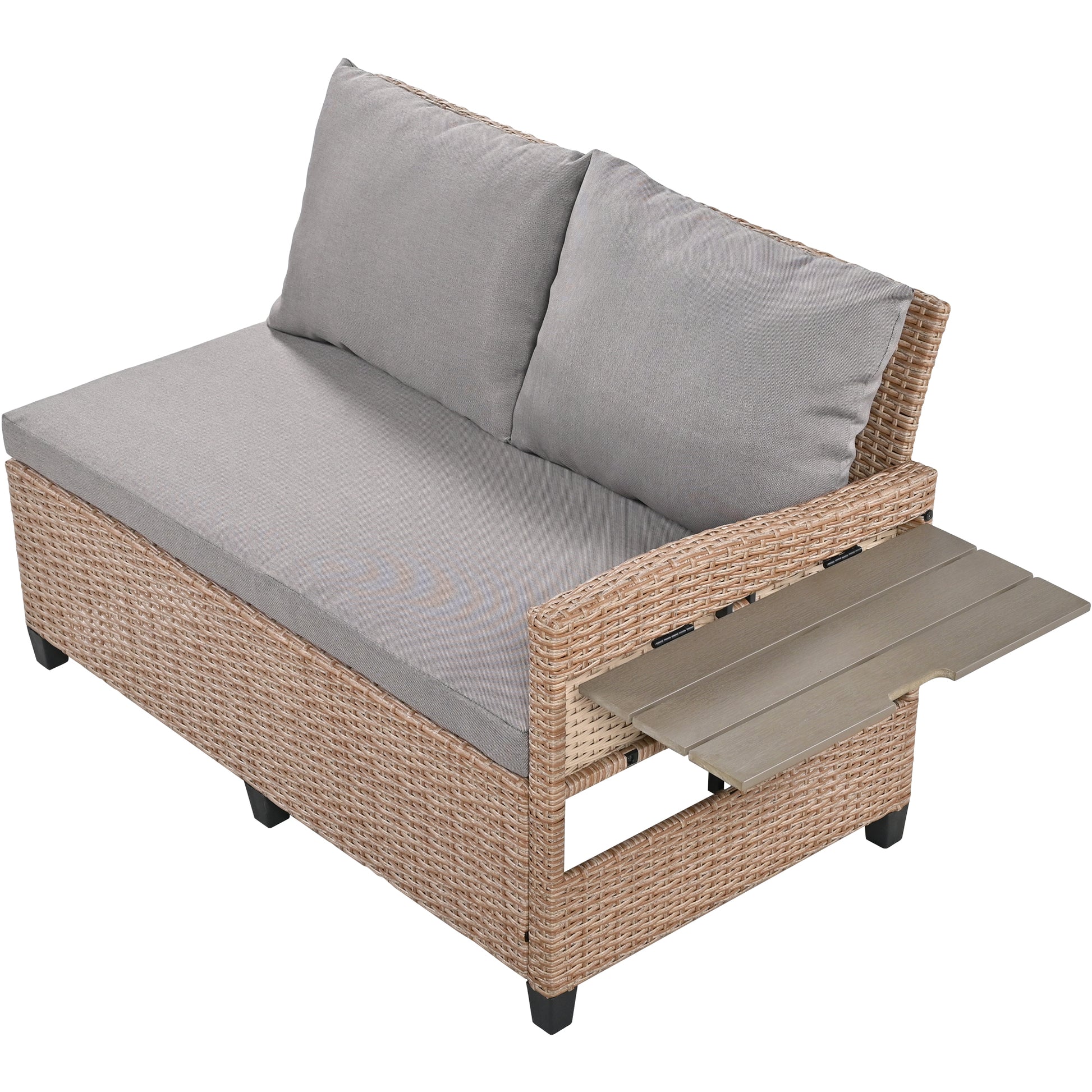 Tomax 5 Piece Outdoor Patio Rattan Sofa Set, Sectional Pe Wicker L Shaped Garden Furniture Set With 2 Extendable Side Tables, Dining Table And Washable Covers For Backyard, Poolside, Indoor, Brown