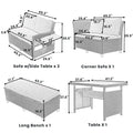 Tomax 5 Piece Outdoor Patio Rattan Sofa Set, Sectional Pe Wicker L Shaped Garden Furniture Set With 2 Extendable Side Tables, Dining Table And Washable Covers For Backyard, Poolside, Indoor, Gray Yes Complete Patio Set Gray Water Resistant Frame Water
