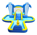 6 In1 Inflatable Slide Water Park Trampoline Bouncing House Outdoor Garden With Dolphin Sprinkler & Target Games & Water& Basketball Multicolor Oxford Fabric
