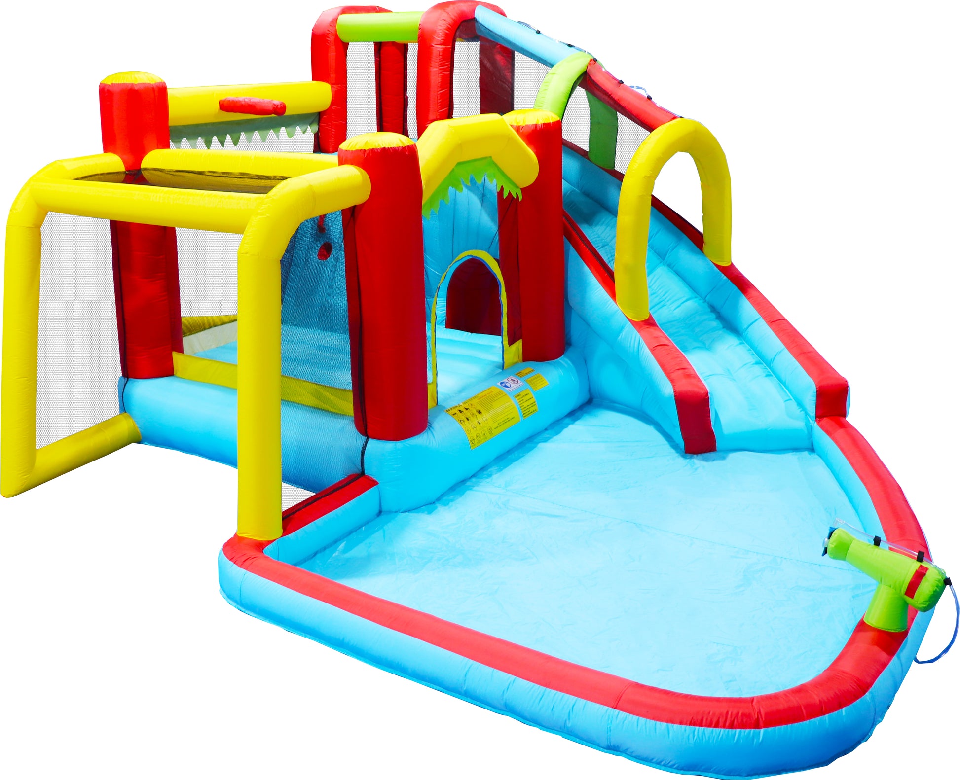 7 In1 Inflatable Slide Water Park Bouncing House Outdoor Soccer Garden Bouncer With Splash Pool & Water& Climbing Wall & Basketball & Football Multicolor Oxford Fabric