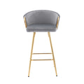 26 Inch Set Of 2 Bar Stools,With Chrome Footrest And Base Velvet Golden Leg Simple Bar Stool,Gray Gray Foam Fabric