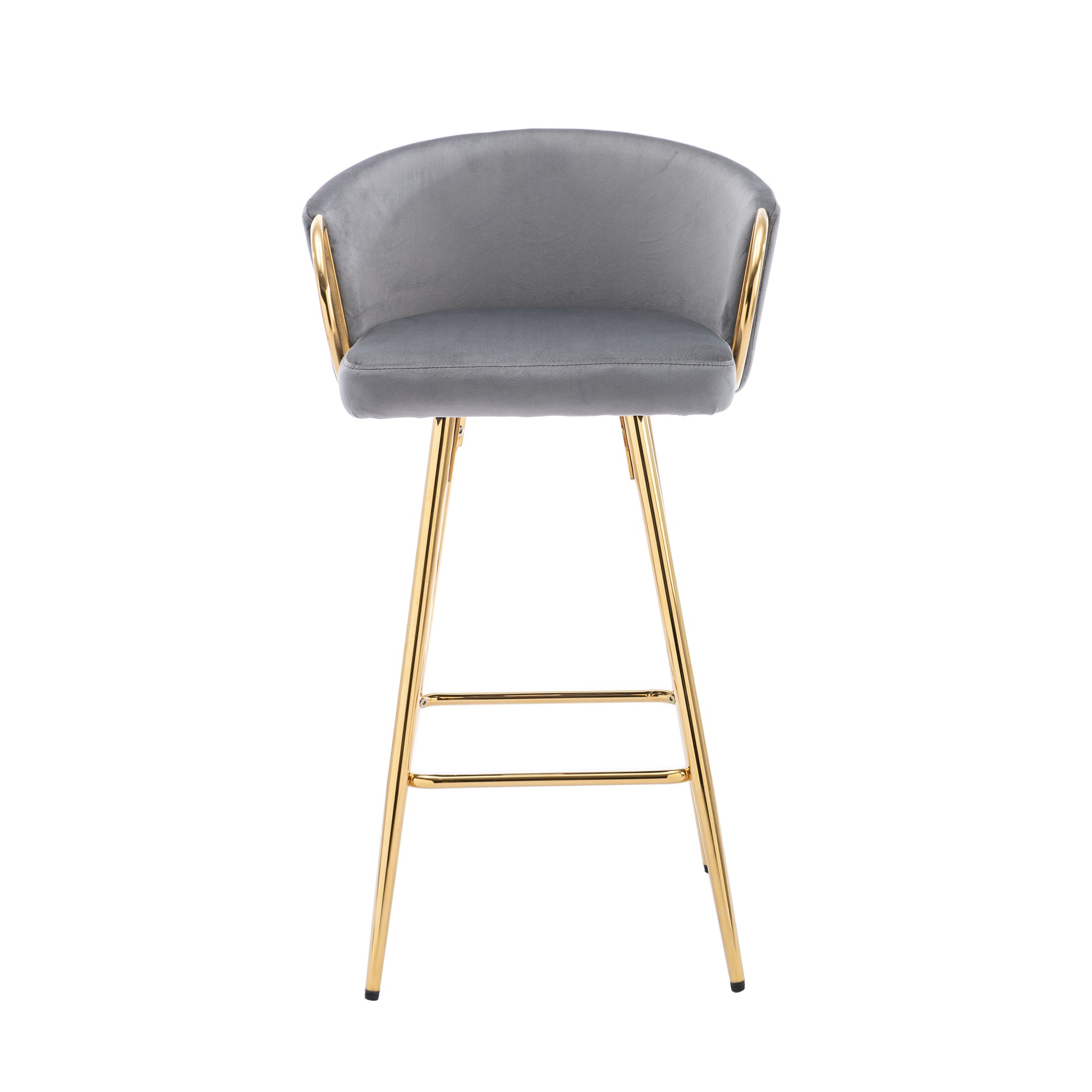 26 Inch Set Of 2 Bar Stools,With Chrome Footrest And Base Velvet Golden Leg Simple Bar Stool,Gray Gray Foam Fabric