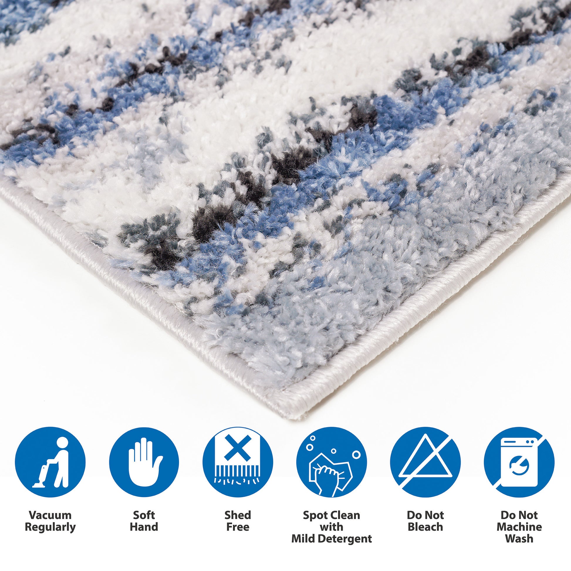 Watercolor Abstract Stripe Woven Area Rug Blue Polyester