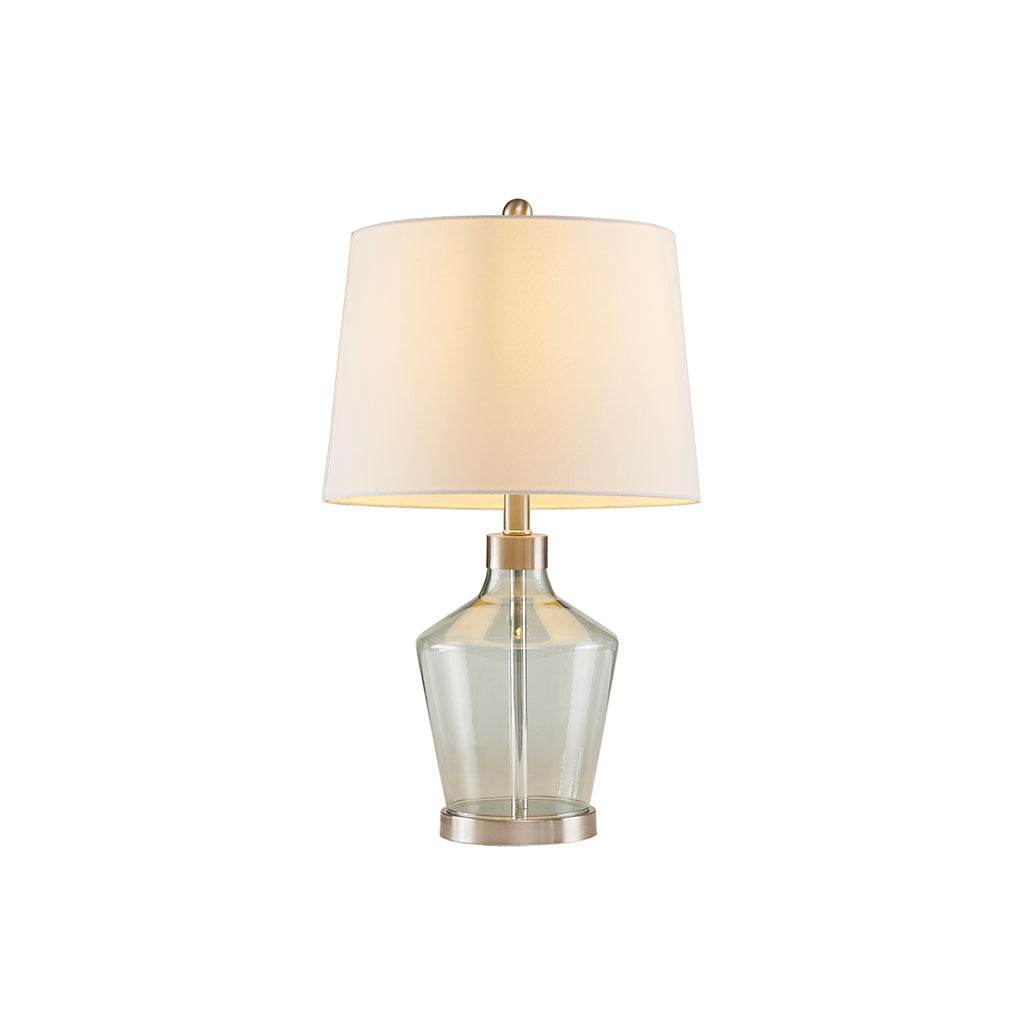 Harmony Angular Glass Table Lamp, Set Of 2 Grey Cotton