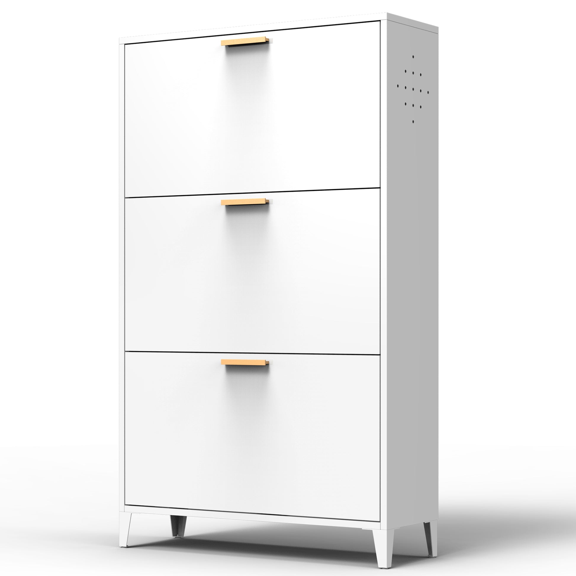 3 Drawer All Steel Shoe Cabinet, Freestanding Shoe Rack Storage Organizer With Flip Door, Modern Tipping Bucket Shoe Cabinet For Entryway, Hallway, Bedroom, White Requires Assembly White Steel