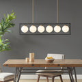 Helena 6 Light Frosted Glass Globe Linear Chandelier Black Cotton
