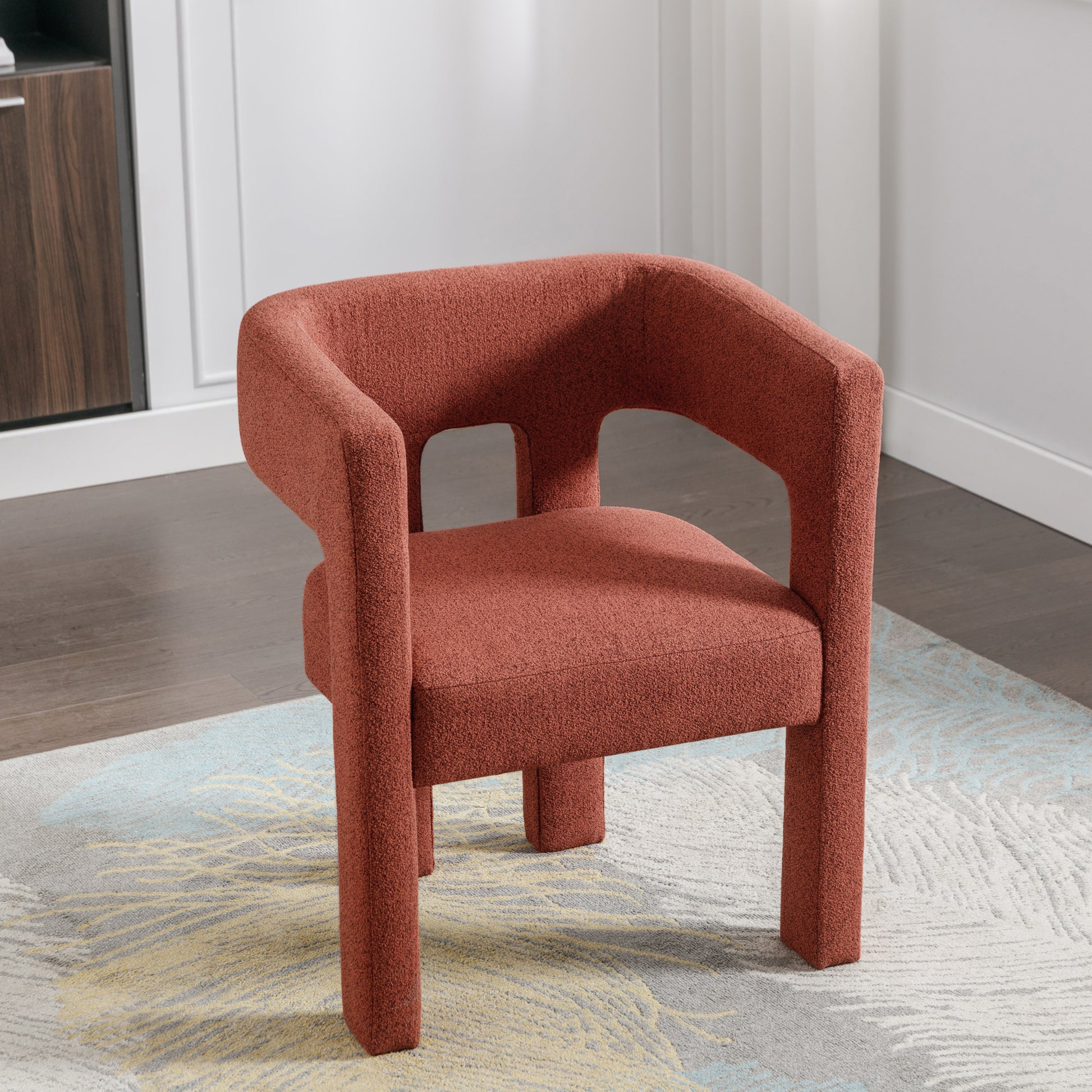 Contemporary Designed Fabric Upholstered Accent Chair Dining Chair For Living Room, Bedroom, Dining Room, Orange Orange Linen
