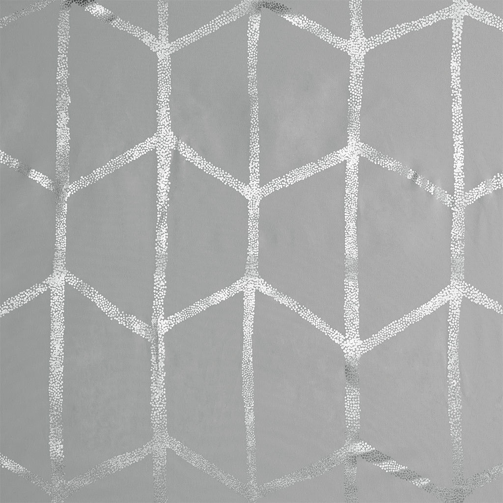 Printed Metallic Shower Curtain Grey Silver Microfiber