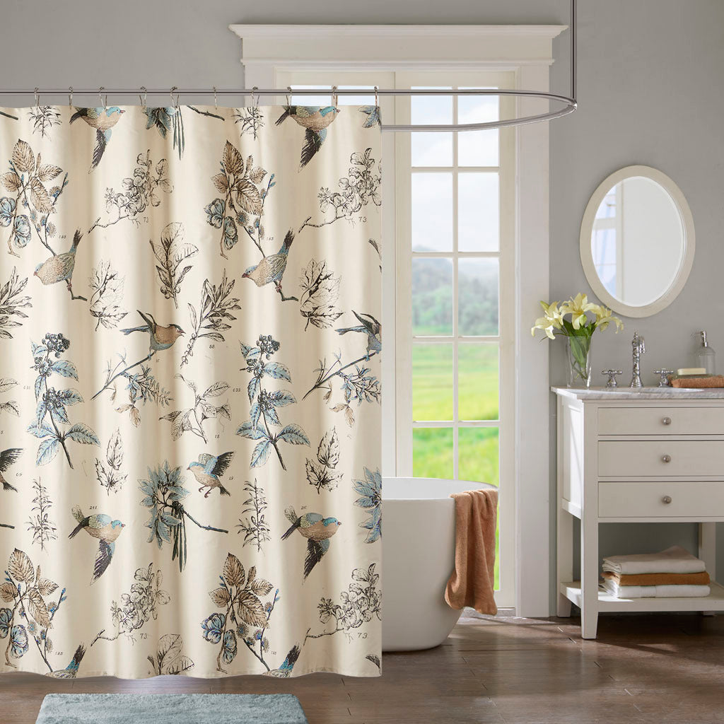 Printed Cotton Shower Curtain Khaki Cotton