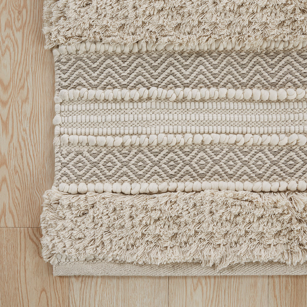 Woven Texture Stripe Bath Rug Natural Polyester