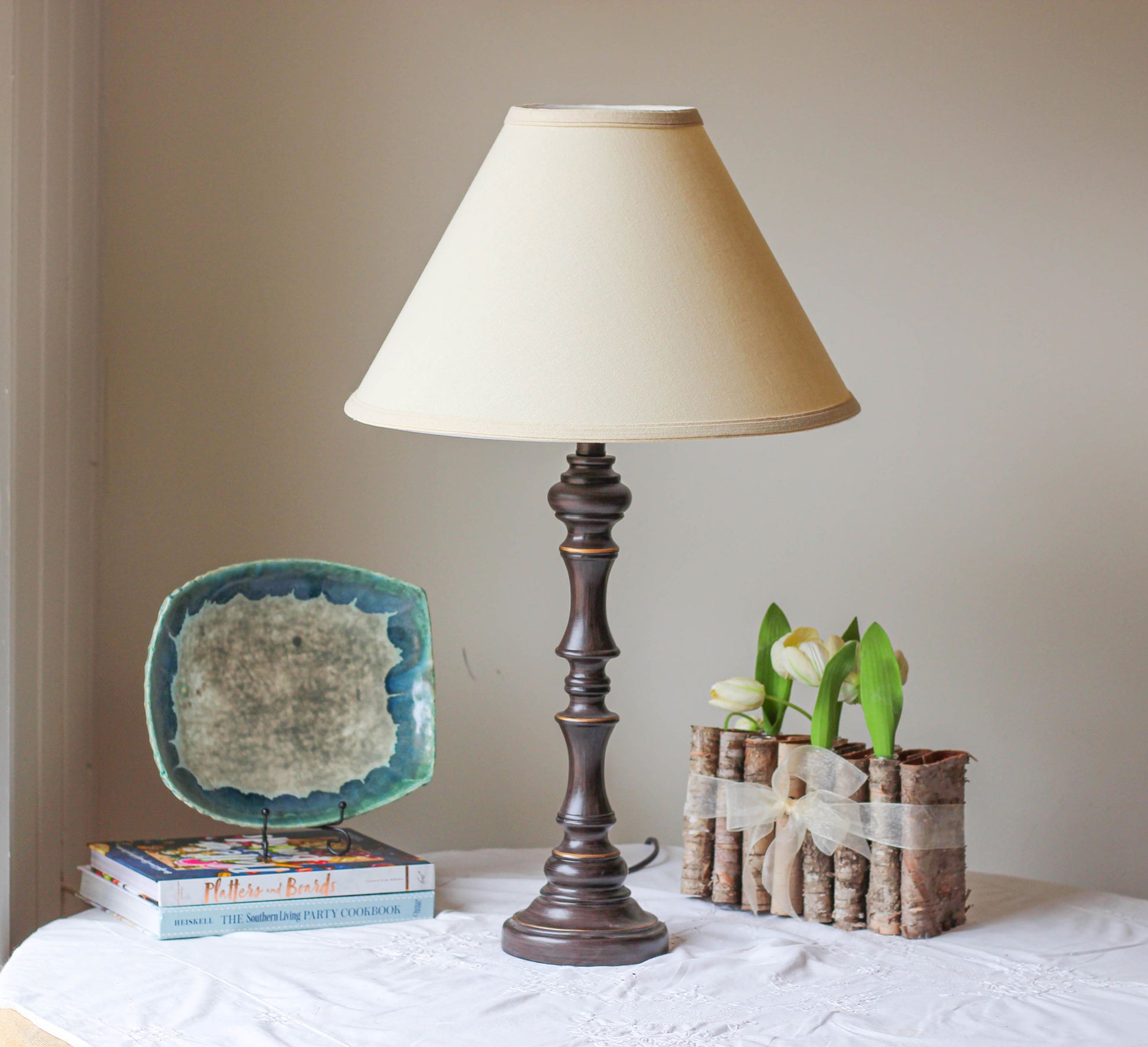 Deep Cone Hardback Lampshade With Washer Fitter, Beige Color Fabric Lampshade For Table Lamps, Natural Linen, 6" Top X 19" Bottom X 13" Height Beige Linen