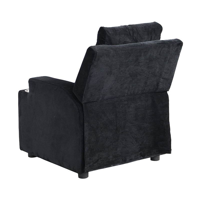 Kids Recliner Chair, Kids Upholstered Couch With Two Cup Holder, Footrest, Backrest, Toddlers Velvet Recliner With Headrest And Footrest Black Velvet