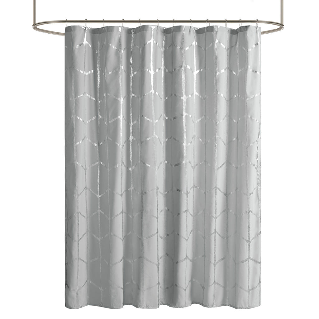 Printed Metallic Shower Curtain Grey Silver Microfiber