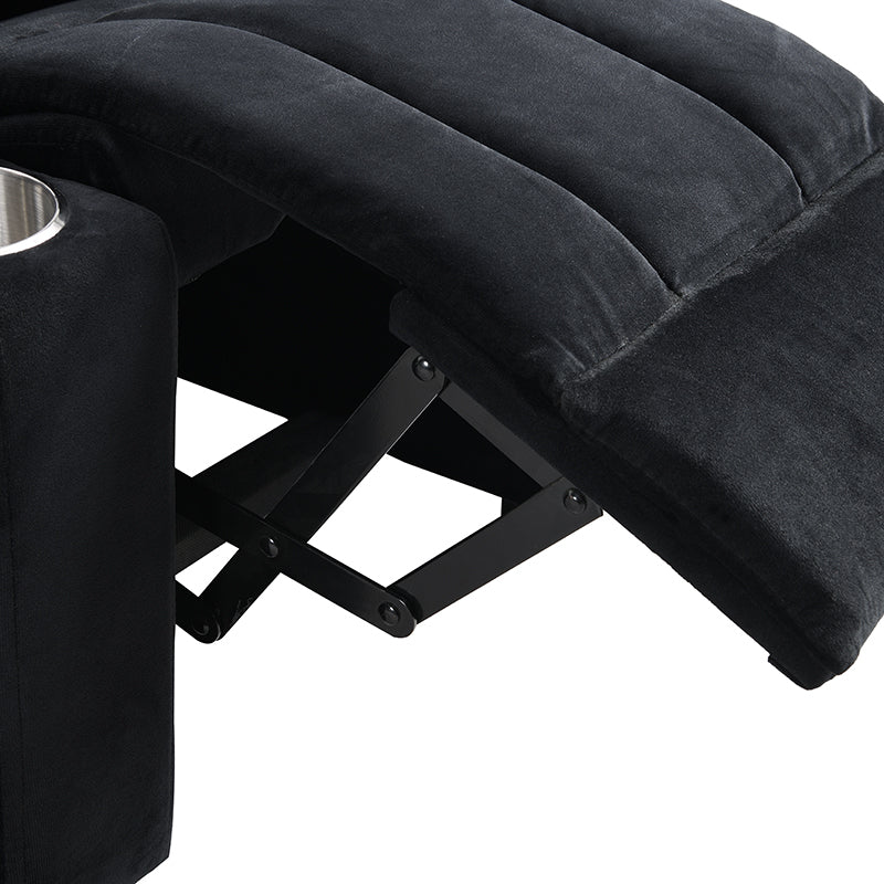 Kids Recliner Chair, Kids Upholstered Couch With Two Cup Holder, Footrest, Backrest, Toddlers Velvet Recliner With Headrest And Footrest Black Velvet