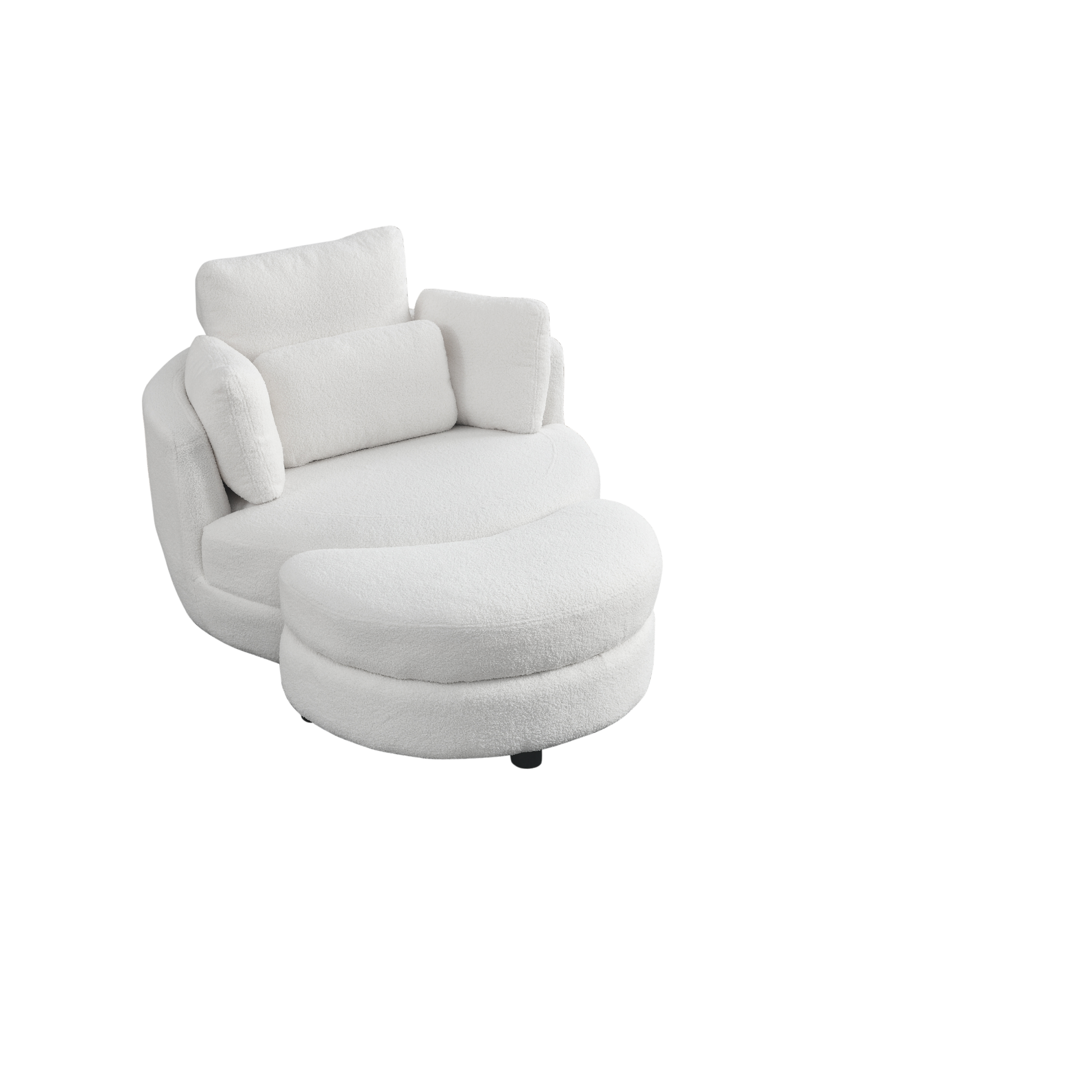 39"W Oversized Swivel Chair With Moon Storage Ottoman For Living Room, Modern Accent Round Loveseat Circle Swivel Barrel Chairs For Bedroom Cuddle Sofa Chair Lounger Armchair, 4 Pillows, Teddy Fabric Ivory Foam Fabric