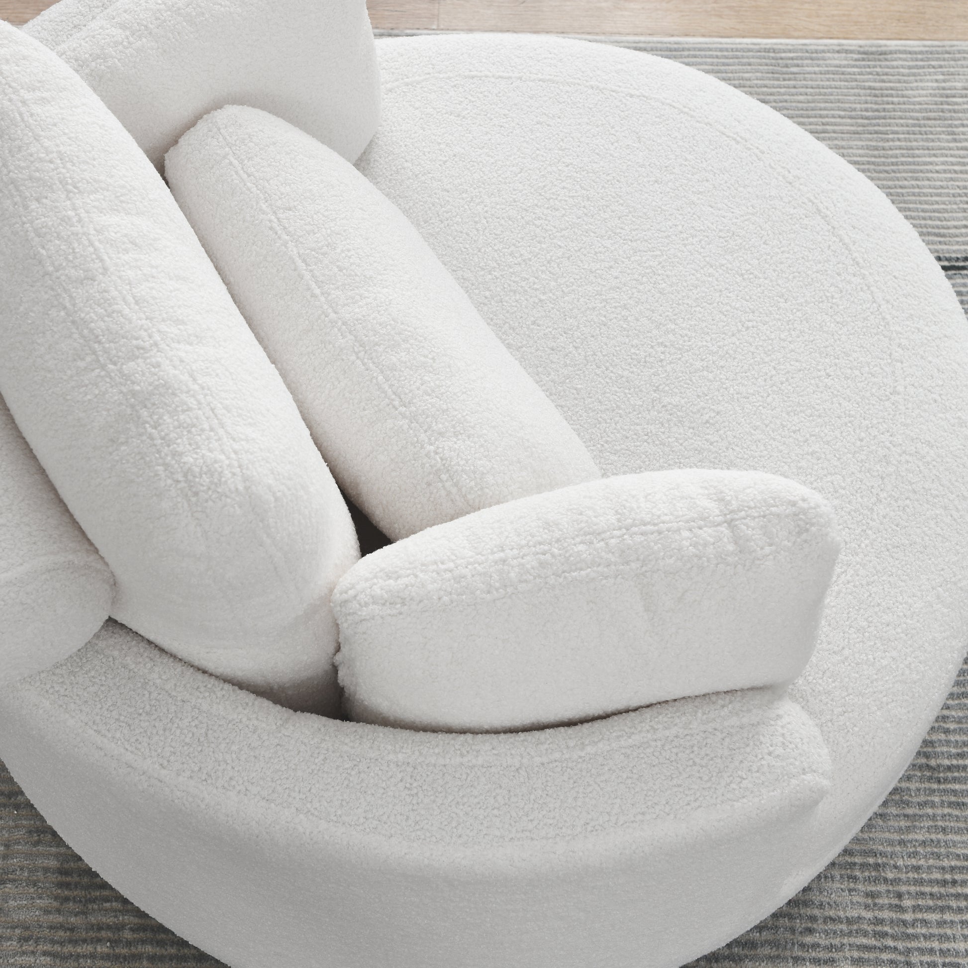 39"W Oversized Swivel Chair With Moon Storage Ottoman For Living Room, Modern Accent Round Loveseat Circle Swivel Barrel Chairs For Bedroom Cuddle Sofa Chair Lounger Armchair, 4 Pillows, Teddy Fabric Ivory Foam Fabric