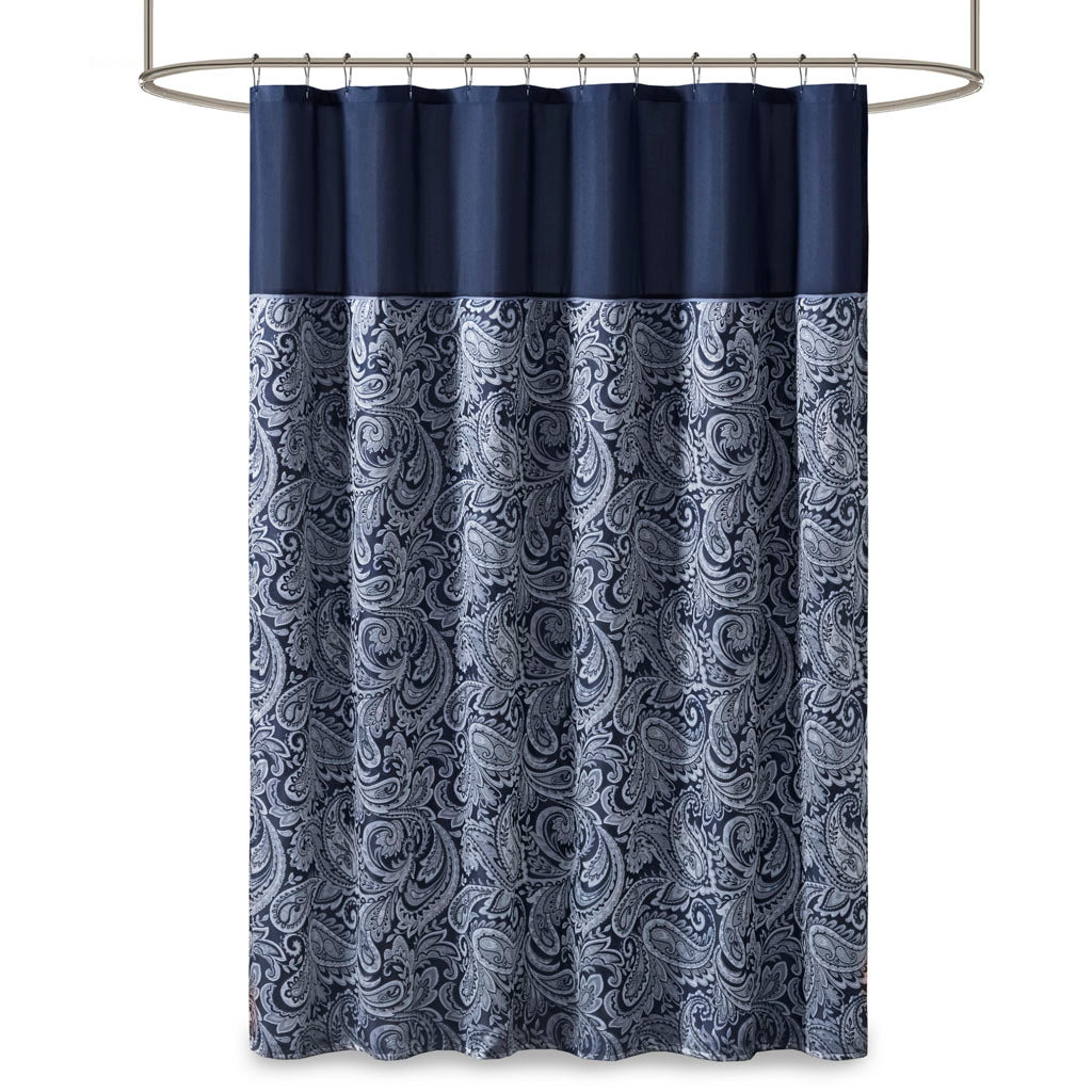 Jacquard Shower Curtain Navy Polyester