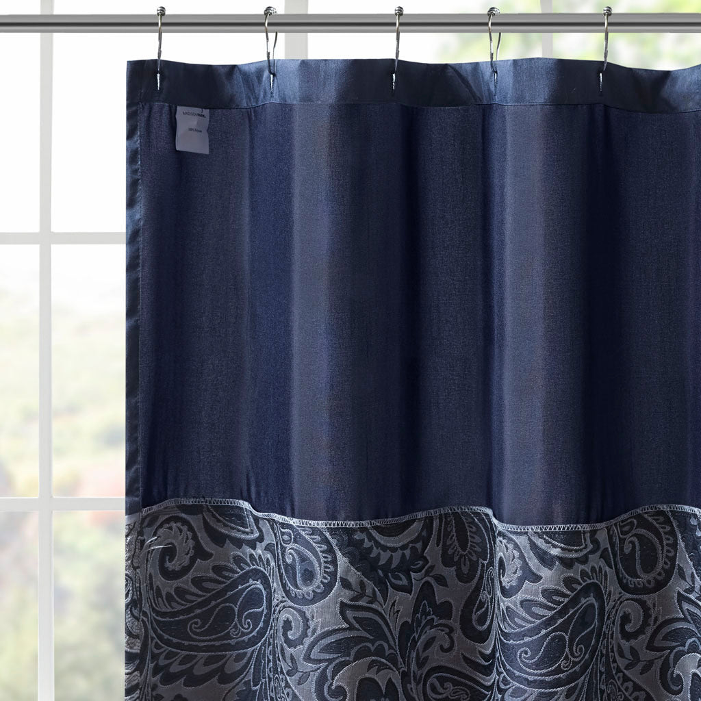 Jacquard Shower Curtain Navy Polyester