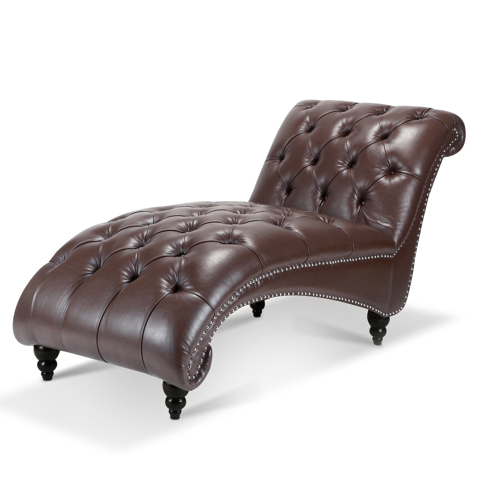 Tufted Armless Chaise Lounge Dark Brown Pu Pu