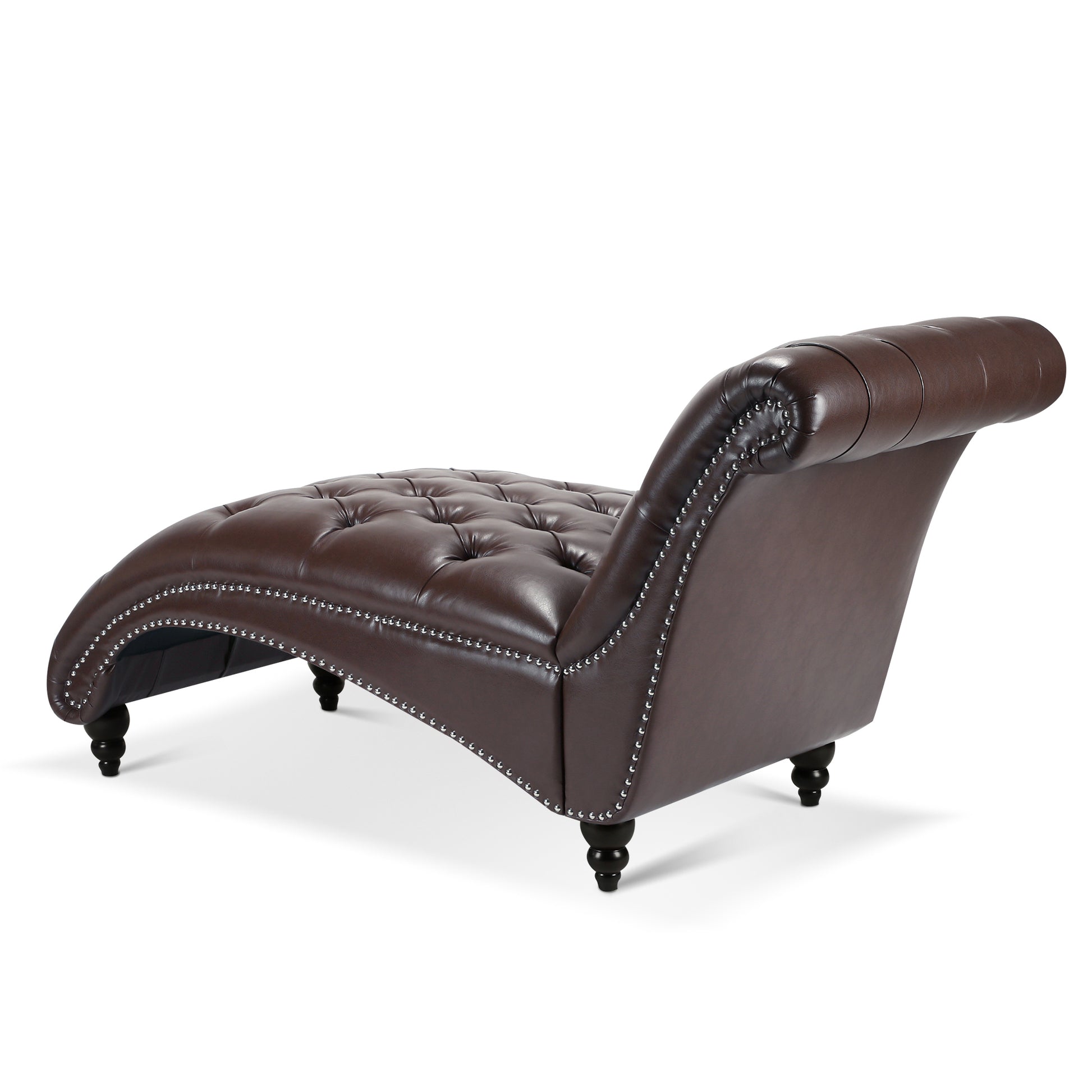 Tufted Armless Chaise Lounge Dark Brown Pu Pu