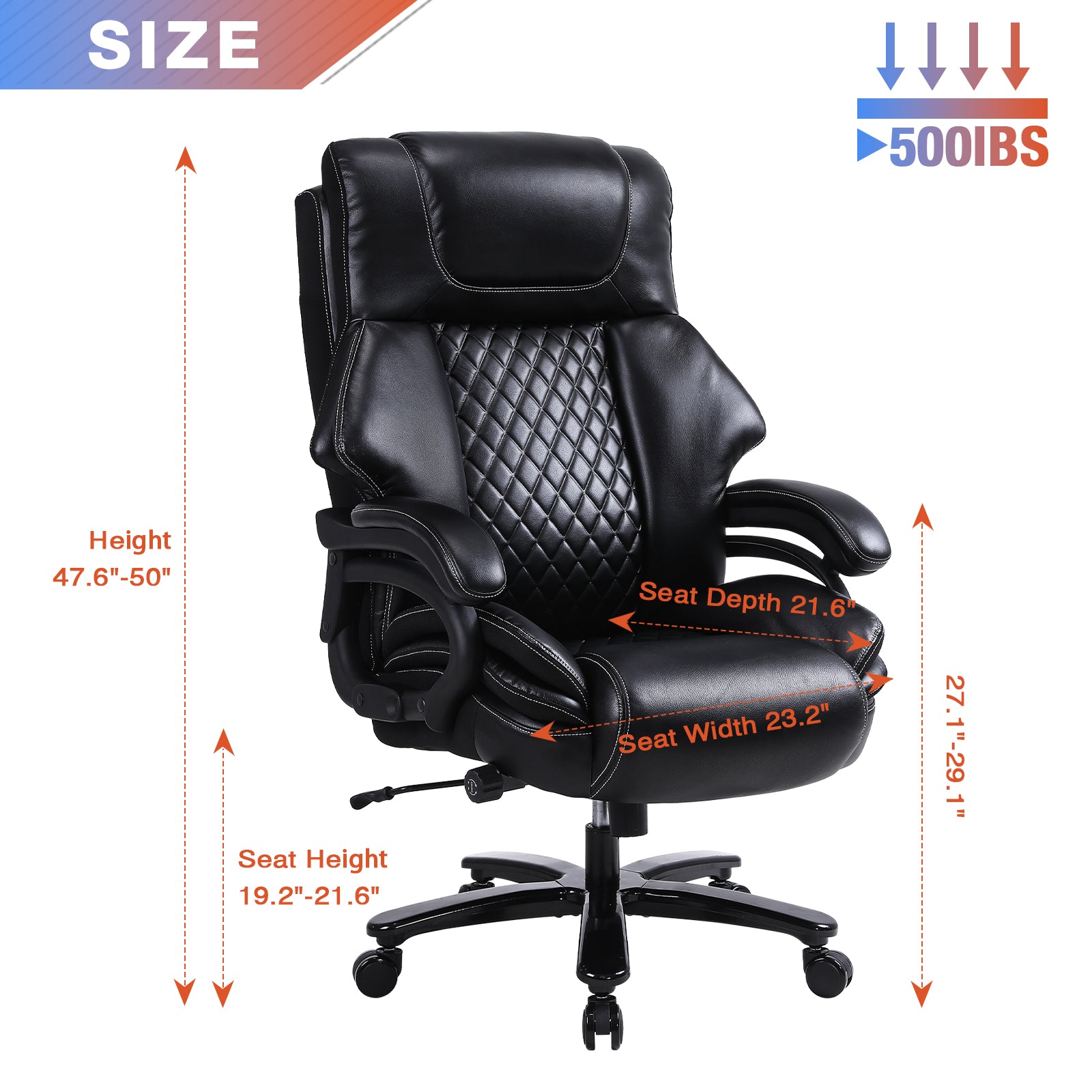 Office Chair.Heavy And Tall Adjustable Executive Big And Tall Office Chair Black Foam Pu