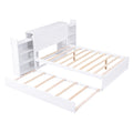 Full Size Storage Platform Bed With Pull Out Shelves And Twin Size Trundle, White White Solid Wood Mdf