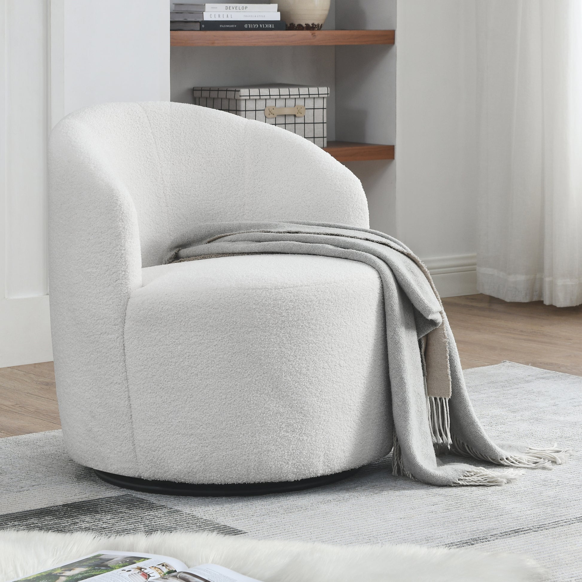Video Welike Swivel Barrel Chair, Living Room Swivel Chair With Round Storage Chair, 360 Swivel Club Chair, Nursery, Bedroom, Office, Hotel With Upholstered Modern Armchair, Teddy Fabric White Teddy Foam Fabric