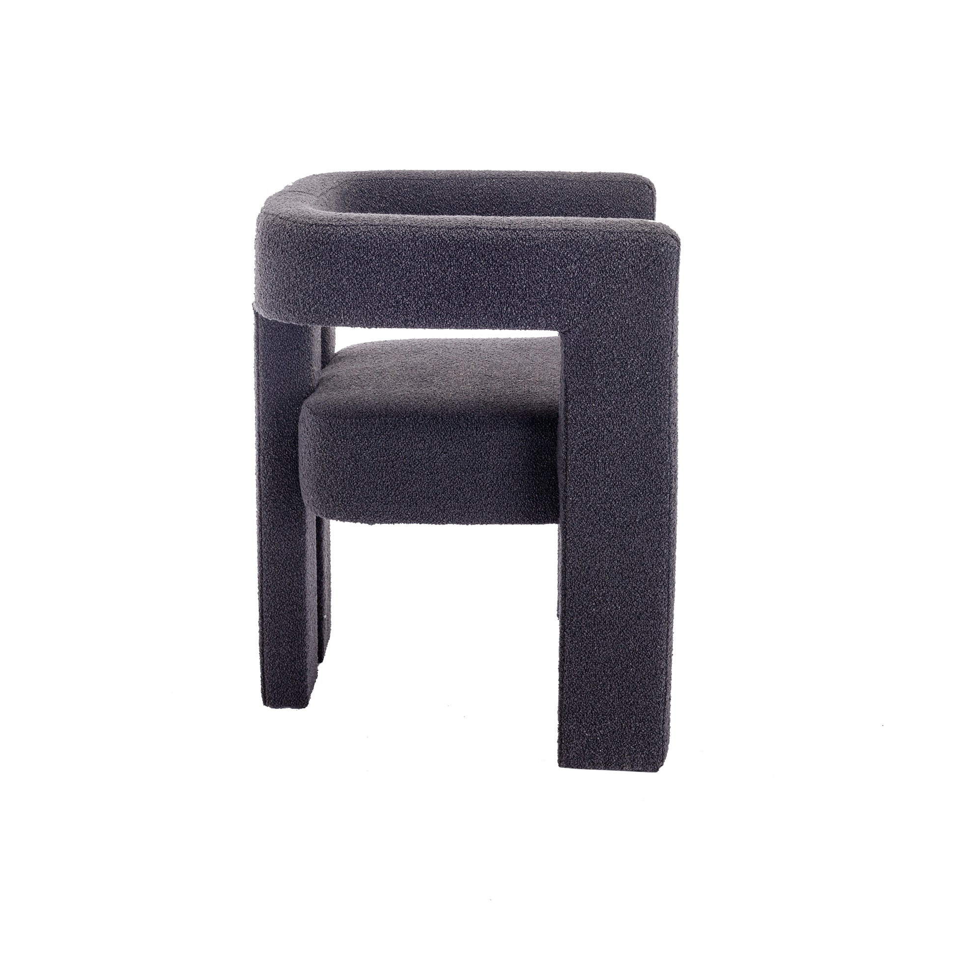 Coolmore Contemporary Designed Fabric Upholstered Accent Dining Chair Barrel Side Chairs Kitchen Armchair For Living Room 2Pc Set Carbon Black Boucle