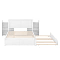 Full Size Storage Platform Bed With Pull Out Shelves And Twin Size Trundle, White White Solid Wood Mdf
