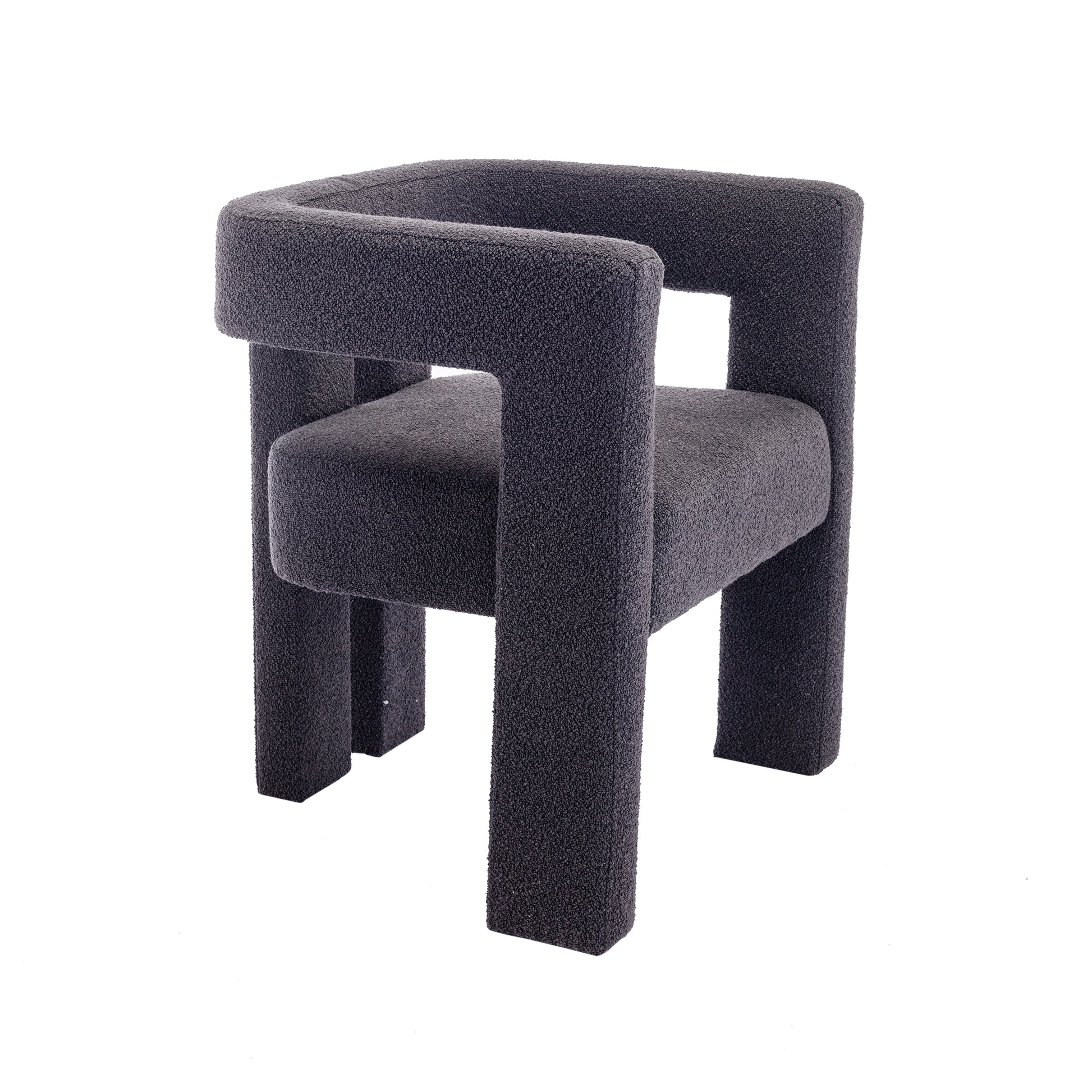 Coolmore Contemporary Designed Fabric Upholstered Accent Dining Chair Barrel Side Chairs Kitchen Armchair For Living Room 2Pc Set Carbon Black Boucle