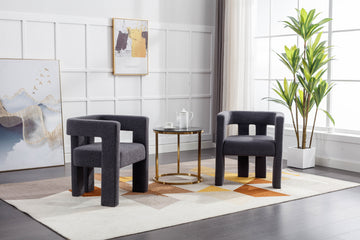 Coolmore Contemporary Designed Fabric Upholstered Accent Dining Chair Barrel Side Chairs Kitchen Armchair For Living Room 2Pc Set Carbon Black Boucle