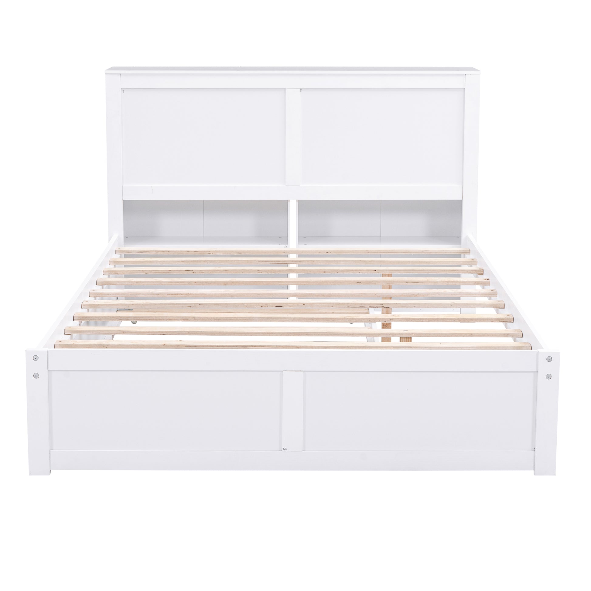 Full Size Storage Platform Bed With Pull Out Shelves And Twin Size Trundle, White White Solid Wood Mdf