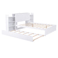 Full Size Storage Platform Bed With Pull Out Shelves And Twin Size Trundle, White White Solid Wood Mdf