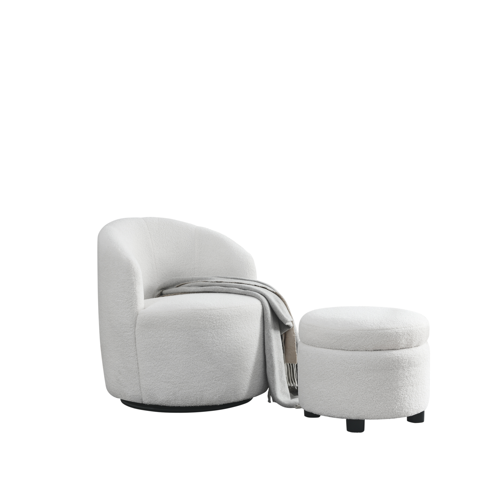 Video Welike Swivel Barrel Chair, Living Room Swivel Chair With Round Storage Chair, 360 Swivel Club Chair, Nursery, Bedroom, Office, Hotel With Upholstered Modern Armchair, Teddy Fabric White Teddy Foam Fabric