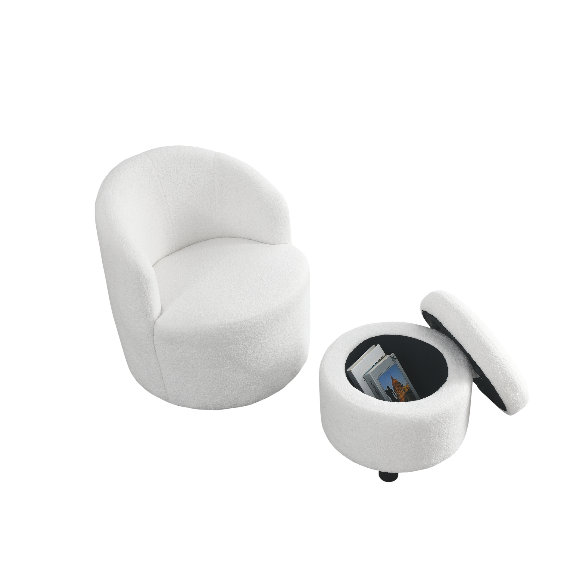 Video Welike Swivel Barrel Chair, Living Room Swivel Chair With Round Storage Chair, 360 Swivel Club Chair, Nursery, Bedroom, Office, Hotel With Upholstered Modern Armchair, Teddy Fabric White Teddy Foam Fabric