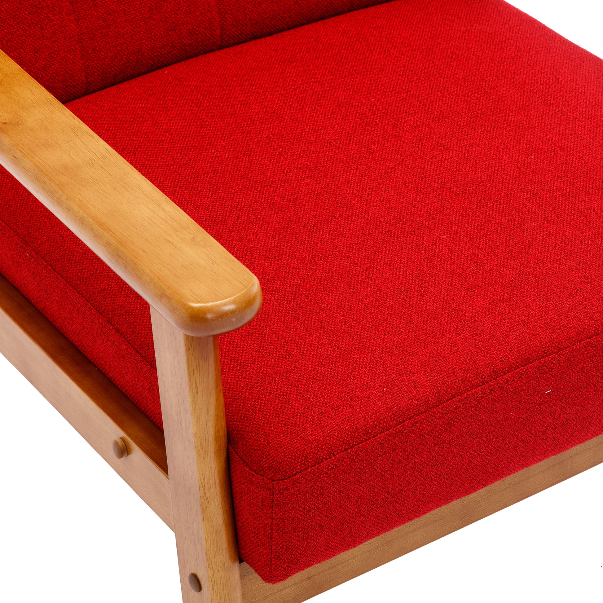 Leisure Chair With Solid Wood Armrest And Feet, Mid Century Modern Accent Chair, For Living Room Bedroom Studio Chair Red Linen