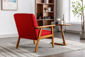Leisure Chair With Solid Wood Armrest And Feet, Mid Century Modern Accent Chair, For Living Room Bedroom Studio Chair Red Linen