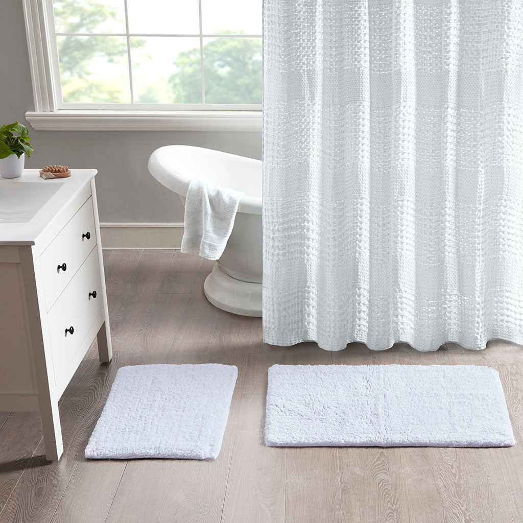 100% Cotton Solid Tufted 2 Piece Bath Rug Set White Cotton