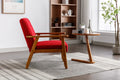 Leisure Chair With Solid Wood Armrest And Feet, Mid Century Modern Accent Chair, For Living Room Bedroom Studio Chair Red Linen