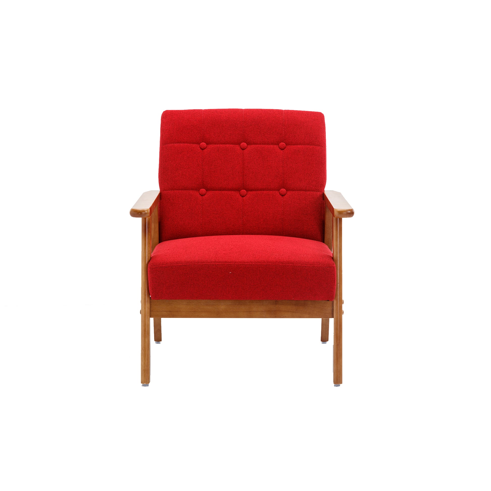 Leisure Chair With Solid Wood Armrest And Feet, Mid Century Modern Accent Chair, For Living Room Bedroom Studio Chair Red Linen