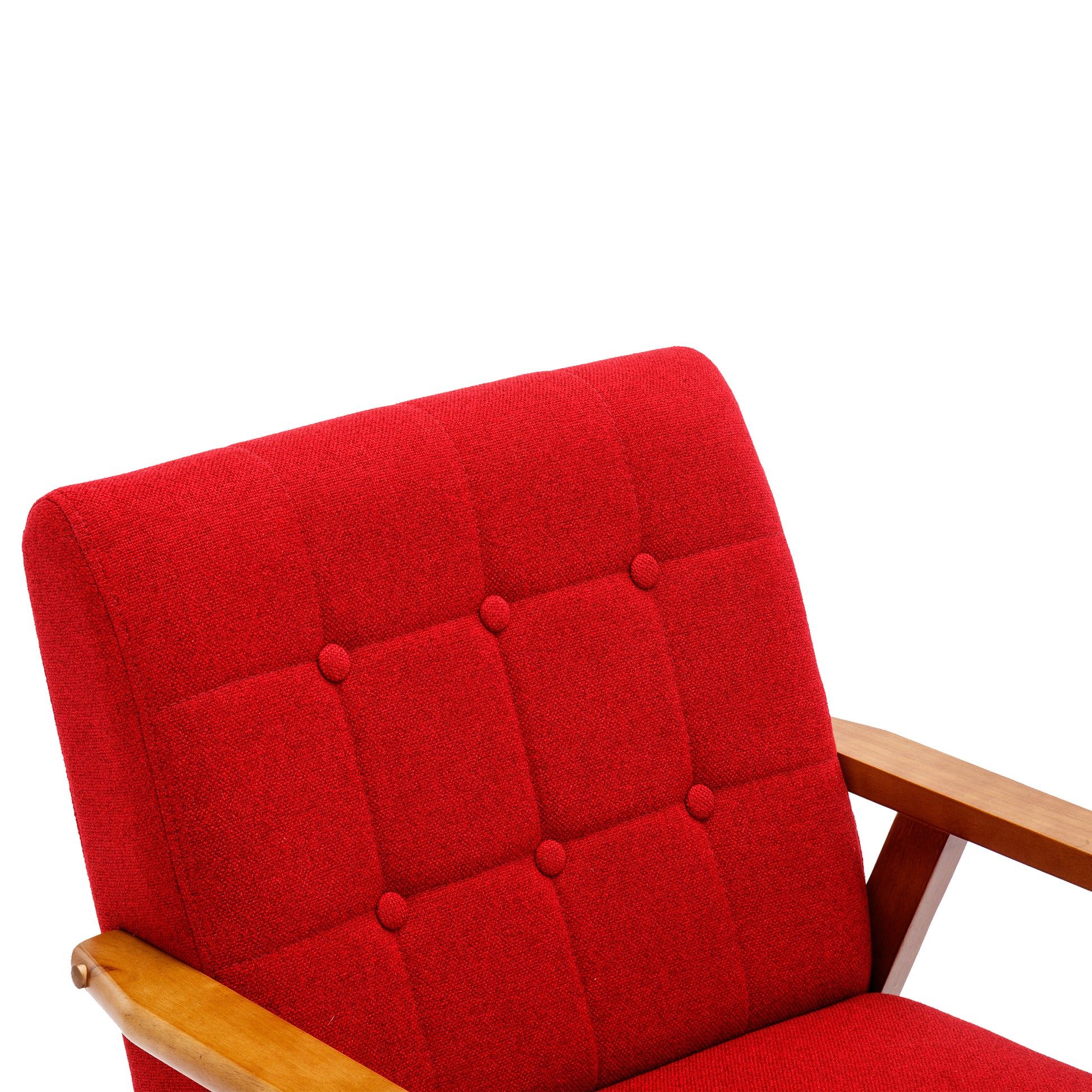 Leisure Chair With Solid Wood Armrest And Feet, Mid Century Modern Accent Chair, For Living Room Bedroom Studio Chair Red Linen