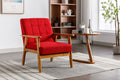 Leisure Chair With Solid Wood Armrest And Feet, Mid Century Modern Accent Chair, For Living Room Bedroom Studio Chair Red Linen