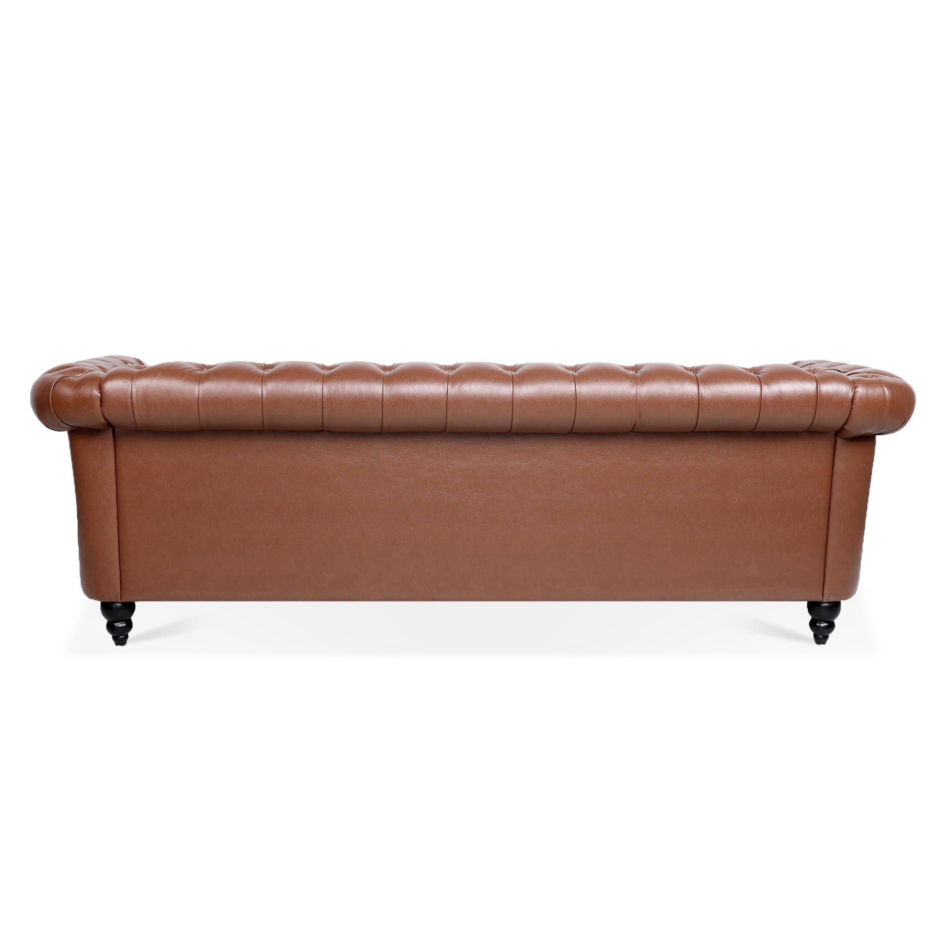 84.65"Brown Pu Rolled Arm Chesterfield Three Seater Sofa. Brown Foam Pu
