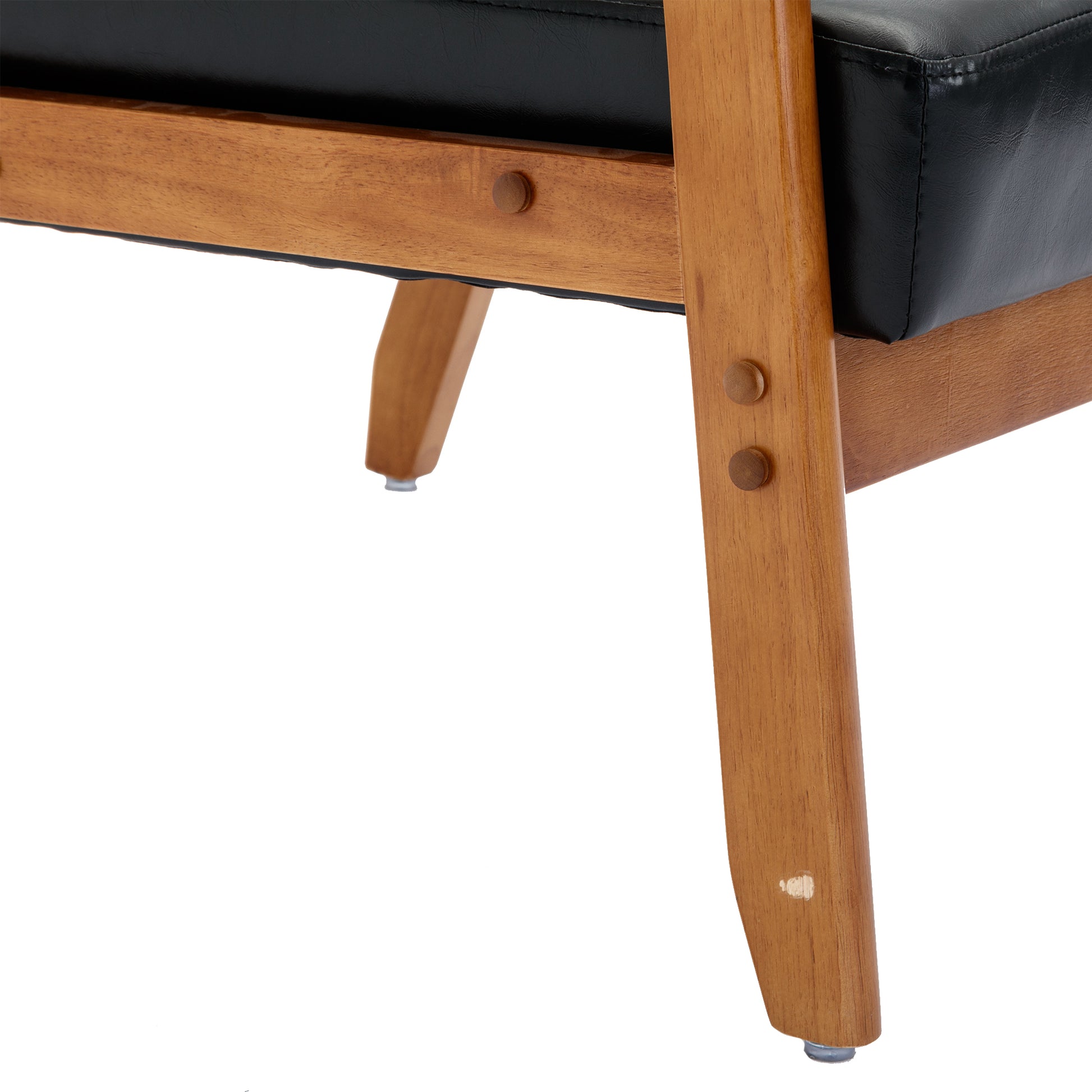 Accent Chairs Set Of 2 With Side Table, Mid Century Modern Accent Chair, Wood And Fabric Armchairs Side Chair, Lounge Reading Comfy Arm Chair For Living Room, Bedroom, Office Black Pu Pu Leather