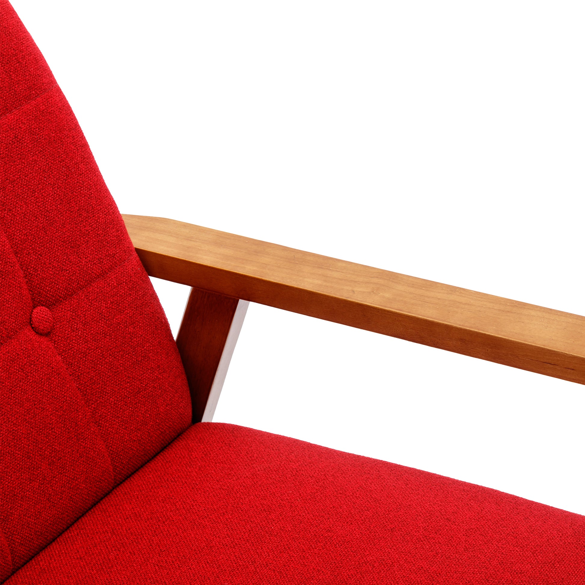 Leisure Chair With Solid Wood Armrest And Feet, Mid Century Modern Accent Chair, For Living Room Bedroom Studio Chair Red Linen
