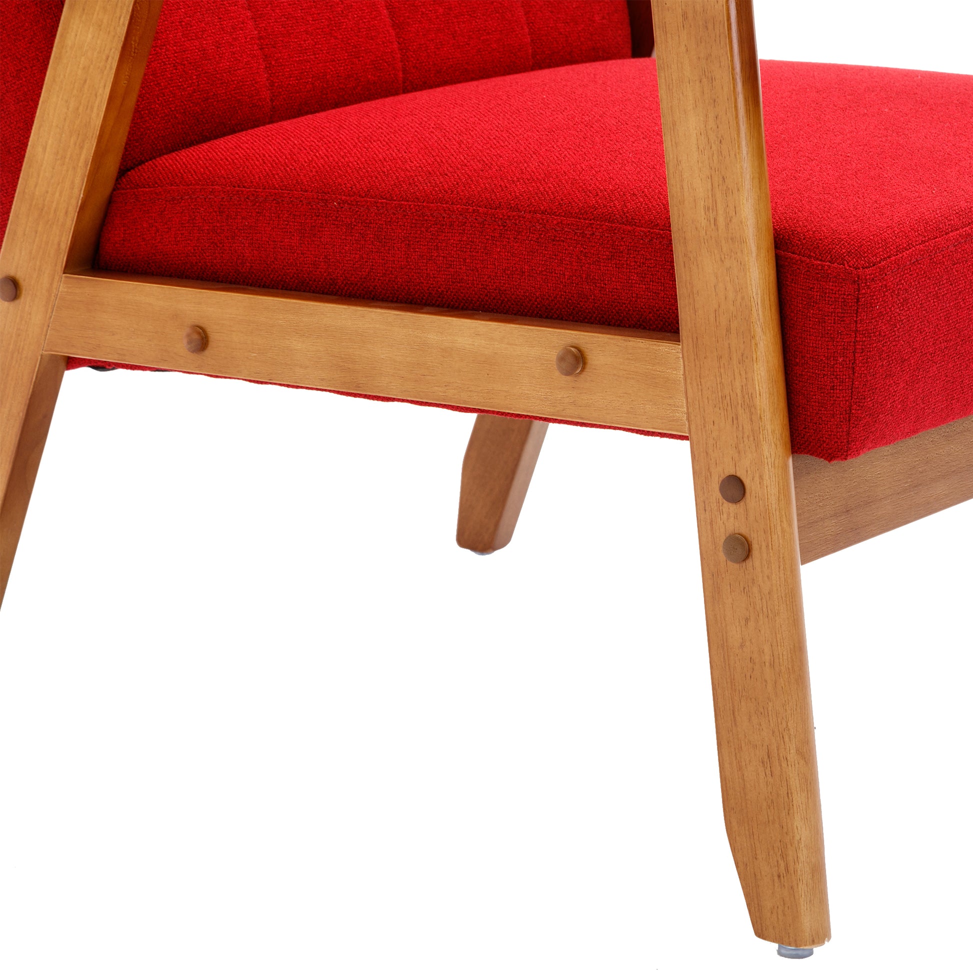 Leisure Chair With Solid Wood Armrest And Feet, Mid Century Modern Accent Chair, For Living Room Bedroom Studio Chair Red Linen