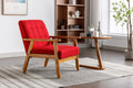 Leisure Chair With Solid Wood Armrest And Feet, Mid Century Modern Accent Chair, For Living Room Bedroom Studio Chair Red Linen